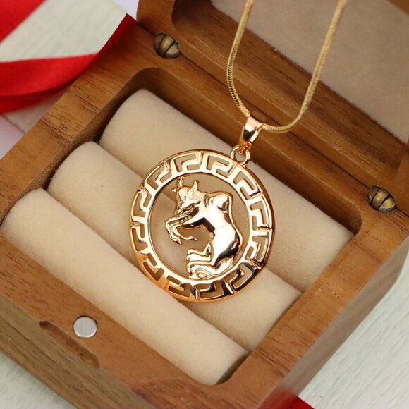 "Zodiac Bull Rose Gold Pendant with Intricate Border Design, XPPT1329 - Picture 10 of 13